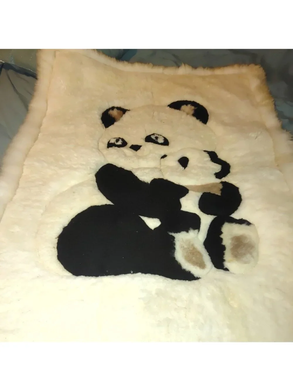 Panda Decor Wall Hanging Vintage Large Sheepskin Mama Baby Handcrafted Bolivia